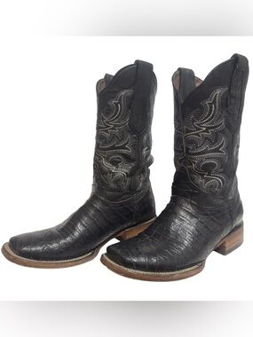 El Vaquero Elegante Demond Negro Black Croc Embossed Cowboy Boots 6.5